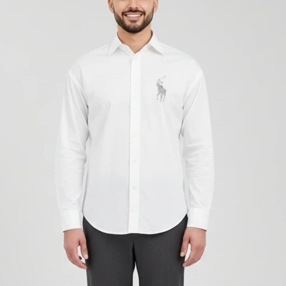 Ralph Lauren White Button-Up Shirt Long Sleeve Size 10 (100% Cotton)